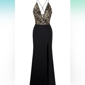 Spaghetti Deep V Neck Cross Back Split Evening Dress - XXL